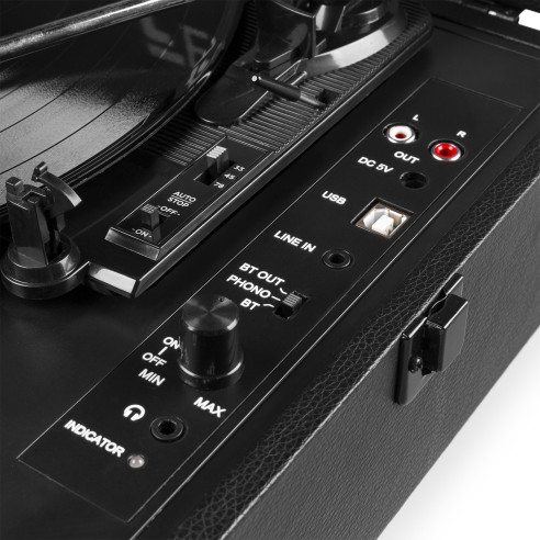 Fenton RP118B Tocadiscos vintage con entrada/salida bluetooth y USB - Negro