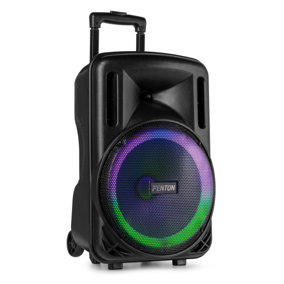 Fenton FT12LED MK2 Altavoz portátil con batería, 12" 700W, Bluetooth y Micrófono UHF