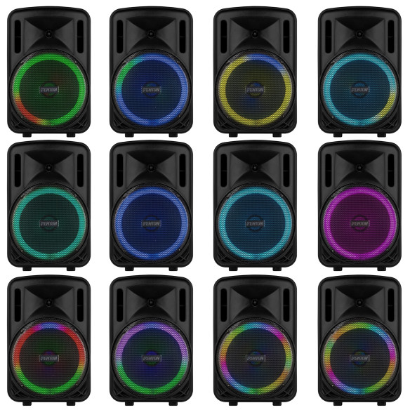 Fenton FT12LED MK2 Altavoz portátil con batería, 12" 700W, Bluetooth y Micrófono UHF