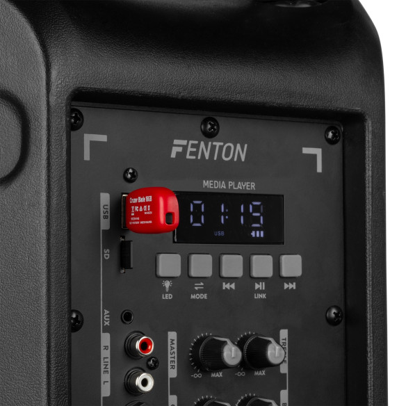 Fenton FT12LED MK2 Altavoz portátil con batería, 12" 700W, Bluetooth y Micrófono UHF