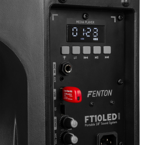 Fenton FT10LED MK2 Altavoz portátil con batería, 10" 450W, Bluetooth y Micrófono UHF