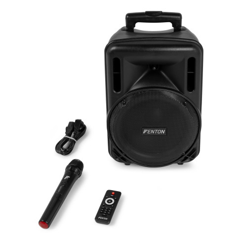 Fenton FT10LED MK2 Altavoz portátil con batería, 10" 450W, Bluetooth y Micrófono UHF