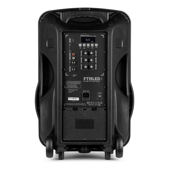 Fenton FT15LED MK2 Altavoz portátil con batería, 15" 800W, Bluetooth y Micrófono UHF