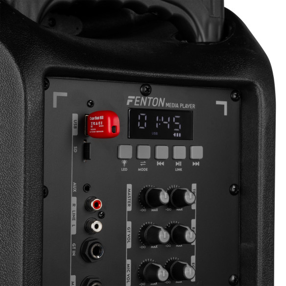 Fenton FT15LED MK2 Altavoz portátil con batería, 15" 800W, Bluetooth y Micrófono UHF