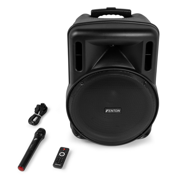 Fenton FT15LED MK2 Altavoz portátil con batería, 15" 800W, Bluetooth y Micrófono UHF