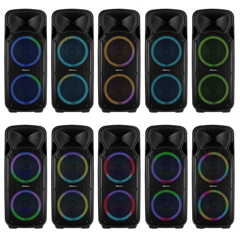 Fenton FT212LED MK2 Altavoz portátil con batería, 2x12" 1400W, Bluetooth y 2 Micrófonos UHF