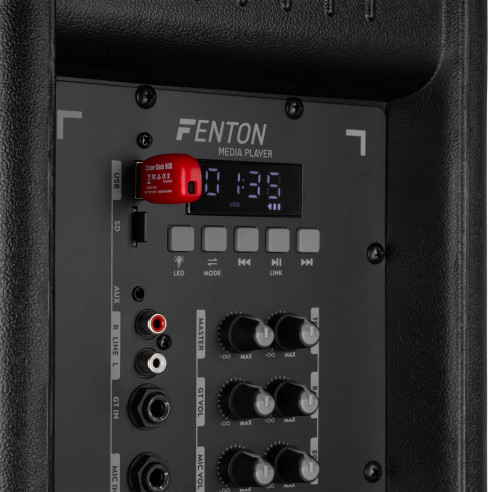 Fenton FT212LED MK2 Altavoz portátil con batería, 2x12" 1400W, Bluetooth y 2 Micrófonos UHF