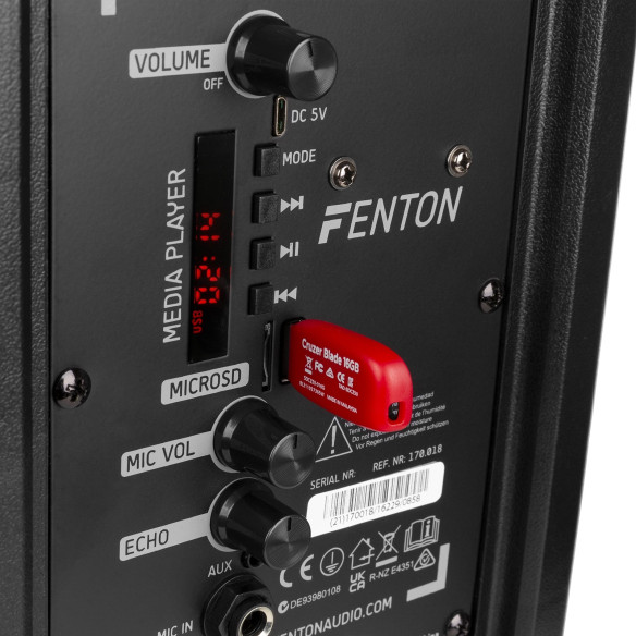 Fenton FT8LED MK2 Altavoz portátil con batería, 8" 300W, Bluetooth y Micrófono