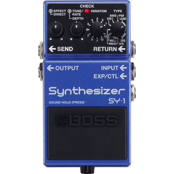 Pedal sintetizador polifónico de guitarra Boss SY-1 con 121 sonidos.