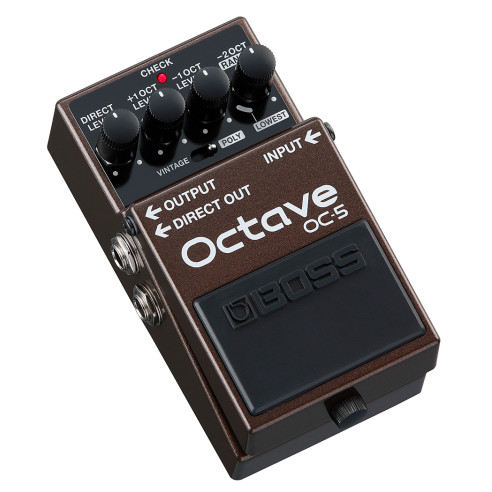 Pedal octavador BOSS OC-5 de nueva generación con modos vintage y polifónico, detección ultrarrápida y rango ampliado.