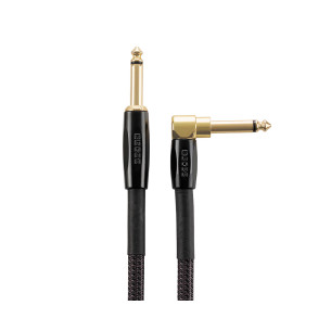 Cable de instrumento Boss Premium BIC-P10A con conectores de 1/4 de pulgada de recto a ángulo recto y 3 m de longitud.