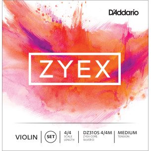 Juego de cuerdas para Violín D´addario Zyex DZ310S 4/4 Medium de tensión media y con la cuerda Re entorchada en plata.