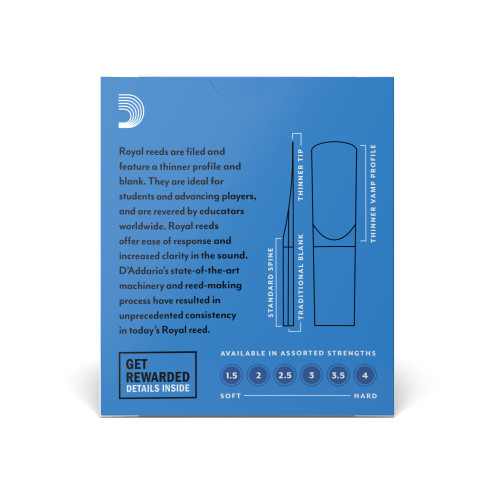 comprar Cañas Saxo soprano D'Addario Royal dureza 2.5, caja de 10 cañas Rico Royal para Saxo Alto dureza 1,5.