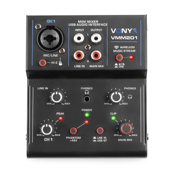 Vonyx VMM201 Mezclador 2 Canales con USB Audio Interface