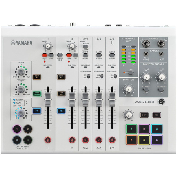 Yamaha AG08 WHITE Mezclador para Streaming con interfaz USB