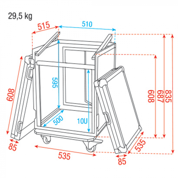 Dap Audio DD10TOP Flightcase Combi con ruedas 3 puertas Dap Audio DD10TOP Flightcase Combi con ruedas 3 puertas