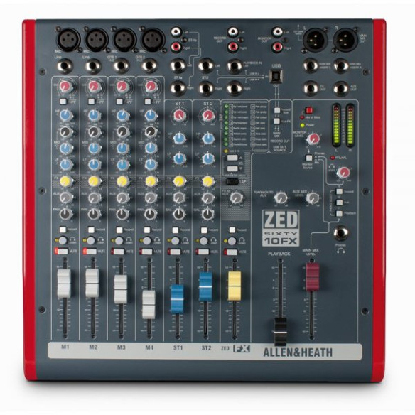 Allen-Heath ZED60-10FX Mezclador 10 canales con USB y efectos Allen-Heath ZED60-10FX Mezclador 10 canales con USB y efectos