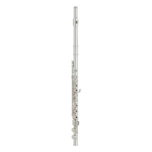 Flauta Travesera YAMAHA YFL-482 con platos abiertos, llaves alineadas, cabeza y cuerpo de plata maciza.