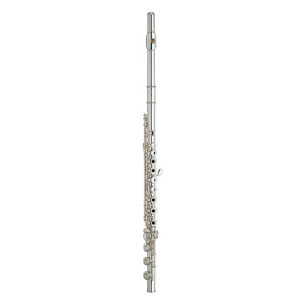 Flauta Travesera YAMAHA YFL-482H con platos abiertos, llaves alineadas, cabeza y cuerpo de plata maciza y pata de si.