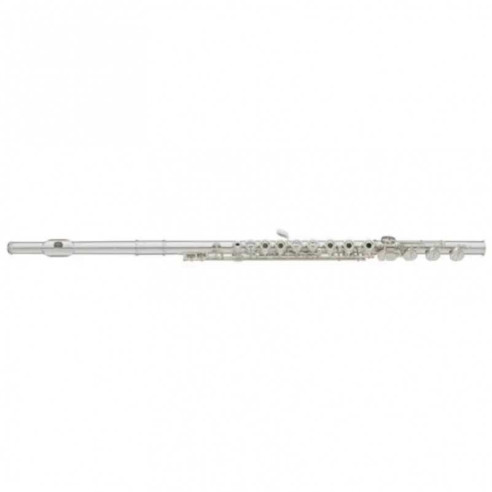 Flauta Travesera YAMAHA YFL-482H con platos abiertos, llaves alineadas, cabeza y cuerpo de plata maciza y pata de si.