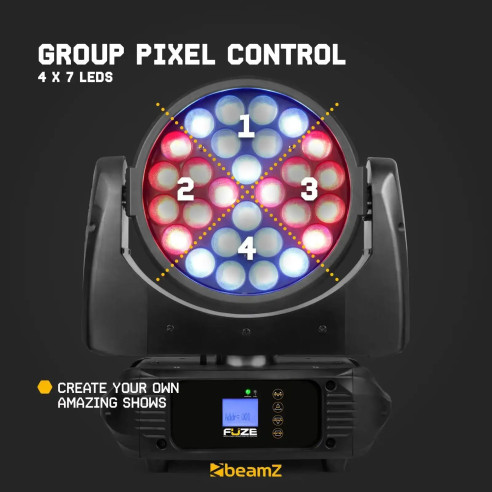 FUZE2812 Cabeza Móvil Wash con Zoom, 28x 12W 61 LEDs, RGBWA-UV