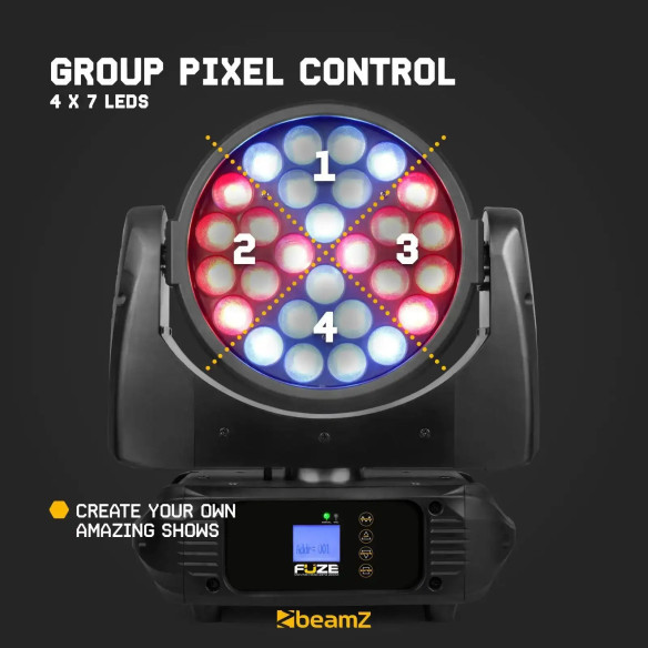 FUZE2812 Cabeza Móvil Wash con Zoom, 28x 12W 61 LEDs, RGBWA-UV