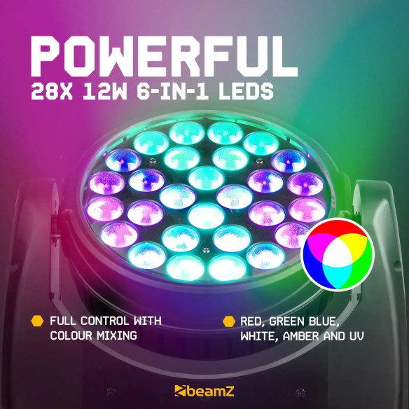 FUZE2812 Cabeza Móvil Wash con Zoom, 28x 12W 61 LEDs, RGBWA-UV
