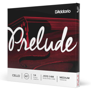 Juego de cuerdas para Cello D´Addario Prelude J1010 1/4 de tensión media y cuerda"La" entorchada en níquel.