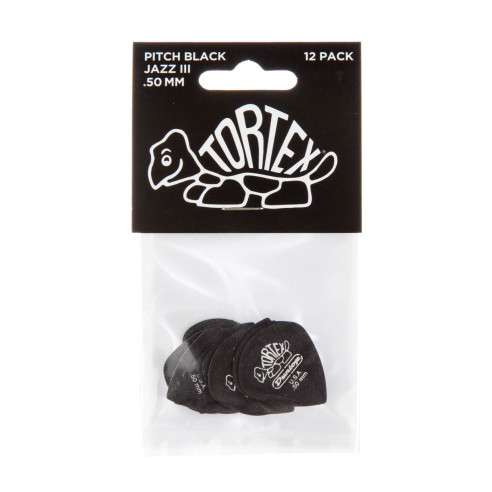 Dunlop 482P-050 Bolsa 12 Púas Tortex Pitch Black Jazz III 0.50mm
