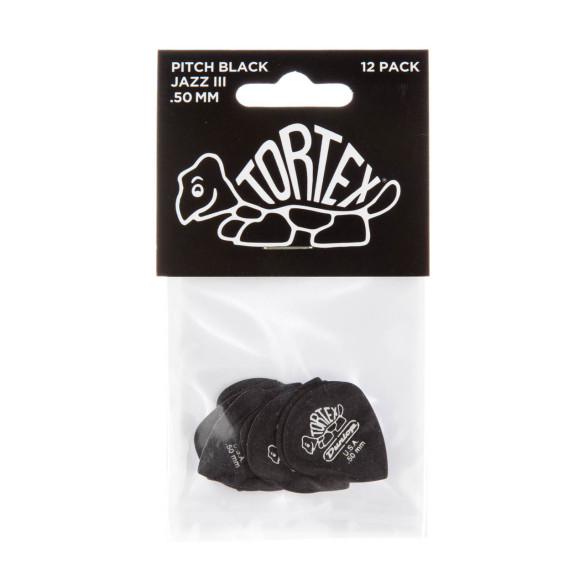 Dunlop 482P-050 Bolsa 12 Púas Tortex Pitch Black Jazz III 0.50mm