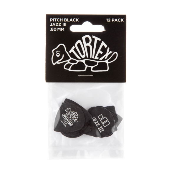 Dunlop 482P-060 Bolsa 12 Púas Tortex Pitch Black Jazz III 0.60mm