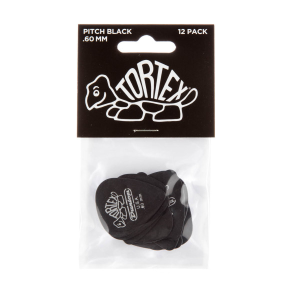 Dunlop 488P-060 Bolsa 12 Púas Tortex Pitch Black Std 0.60mm