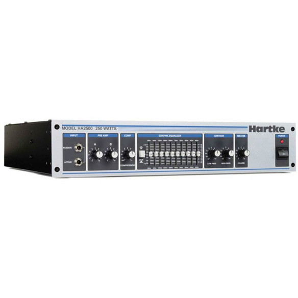 Cabezal para Bajo Hartke HA2500 de 250w a 4 Ohm con ecualizador gráfico de 10 bandas y simulación de válvulas.