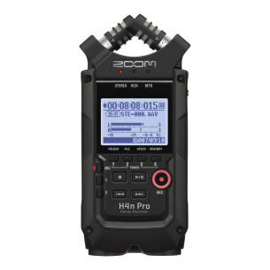Grabador portatil Zoom H4n Pro negro con grabación simultánea de 4 pistas, con altavoz integrado, con interface USB.