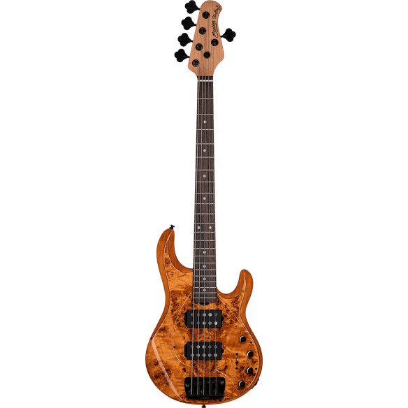 Sterling StingRay RAY35 Poplar Burl HH RM/R Bajo Eléctrico 5C Amber