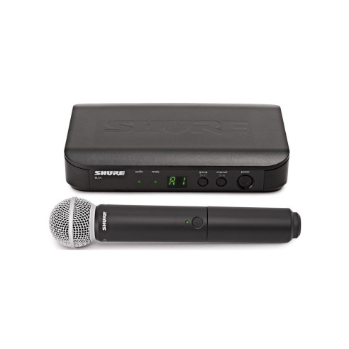 SHURE BLX24E/SM58 H8E Sistema Micrófono Inalambrico hasta 12 sistemas simultaneos, 14 horas de uso continuo con Pilas AA