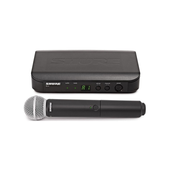 SHURE BLX24E/SM58 H8E Sistema Micrófono Inalambrico hasta 12 sistemas simultaneos, 14 horas de uso continuo con Pilas AA
