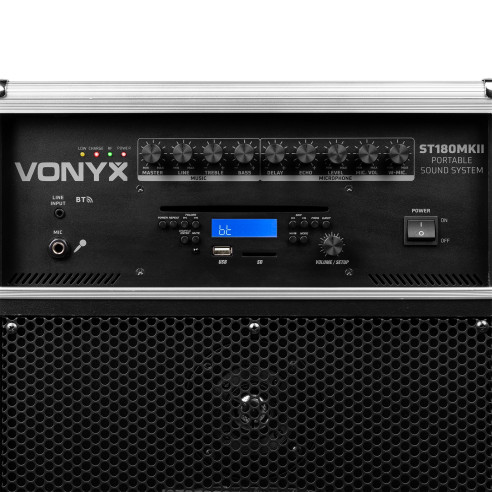 Vonyx ST180 Sistema Portatil 12'' con CD/MP3/SD/BT + 2 Micros Inalámbricos