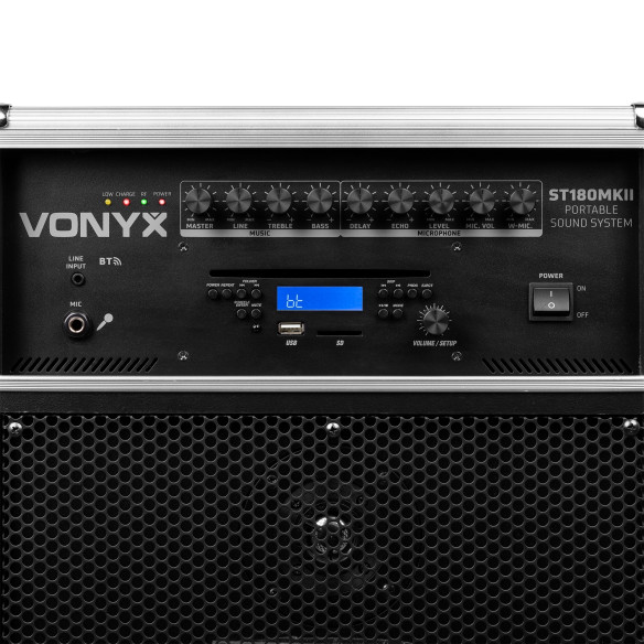 Vonyx ST180 Sistema Portatil 12'' con CD/MP3/SD/BT + 2 Micros Inalámbricos