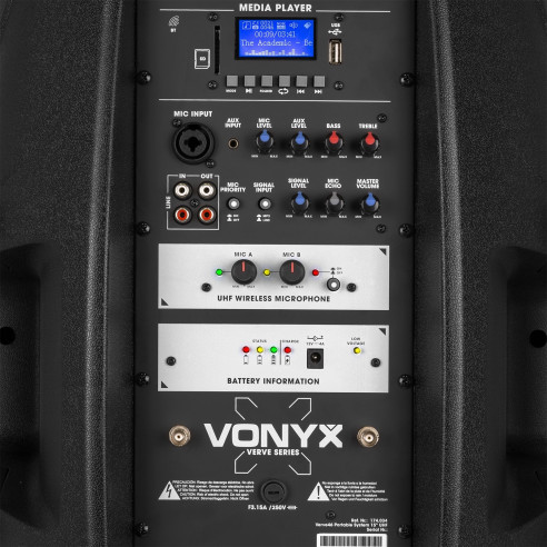 Vonyx VERVE 46 Sistema de Sonido Portátil 15" MP3/SD/BT y 2 micros inalámbricos de Mano