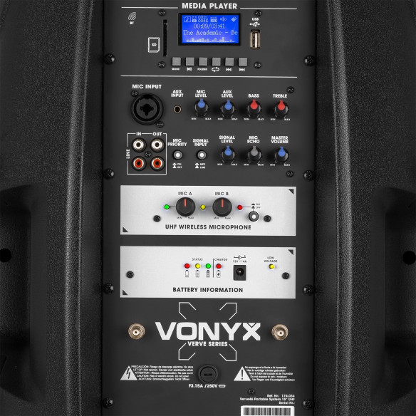Vonyx VERVE 46 Sistema de Sonido Portátil 15" MP3/SD/BT y 2 micros inalámbricos de Mano