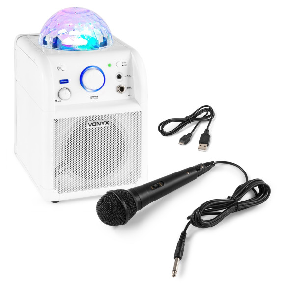 Vonyx SBS50W BT Bafle Karaoke blanco con bola LED