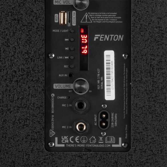 Fenton LIVE290 Equipo Sonido i Luces  para Karaoke con Batería ,BT/MP3/SD, y 2 Micros