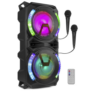 Fenton LIVE280 Altavoz para Karaoke con 2 micrófonos BT/MP·/SD, y Luces Led