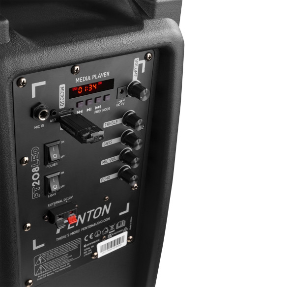 Fenton FT208LED Sistema Sonido Portátil a Batería con Bluetooth y Micrófono. 2x8"