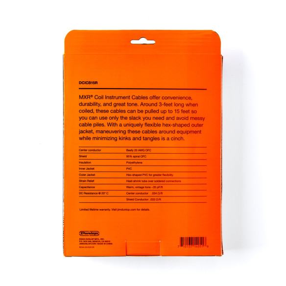 Dunlop DCICB15R Cable Jack-Jack espiral negro 4,5 m