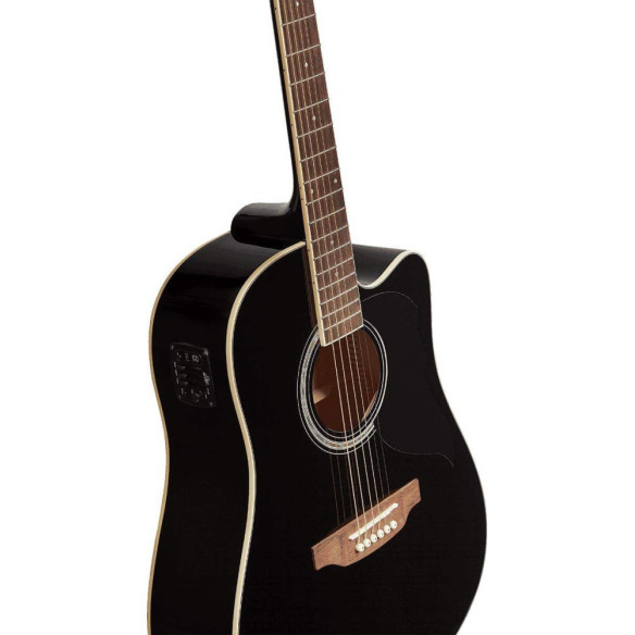Guitarra electroacústica EKO Ranger 6 EQ con cutaway acabado negro brillante