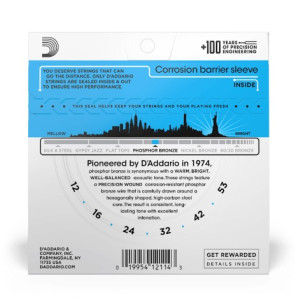 Juego de cuerdas para guitarra acústica d'Addario Phosphor Bronze EJ16, Light, calido, brillante y con buen equilibrio. 2