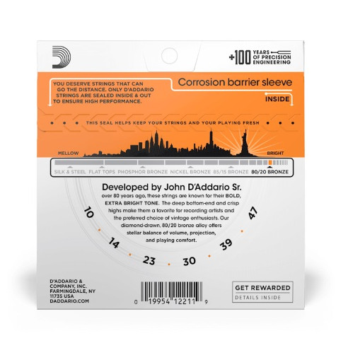 D' Addario EJ10 Juego Cuerdas Guitarra Acústica 10-47