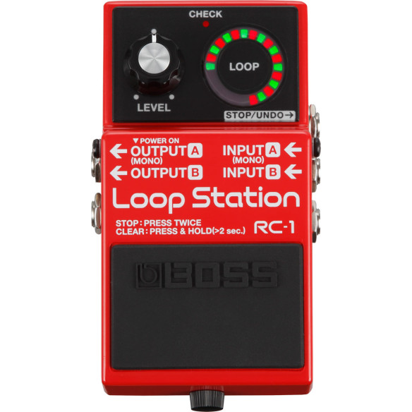 Pedal Looper Boss RC-1 con 12 minutos de grabación estéreo y un indicador Loop de 24 segmentos.